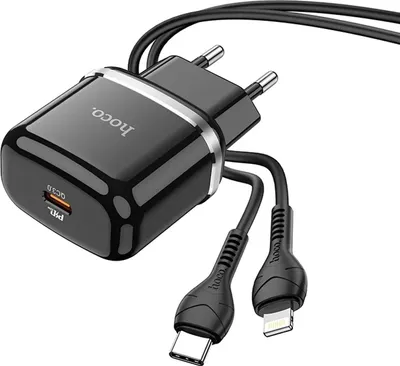 Image de Hoco N24 20W + câble USB-C iPhone iPad iPod QC 3.0 Chargeur rapide Fiche secteur Quick Charge Alimentation noir