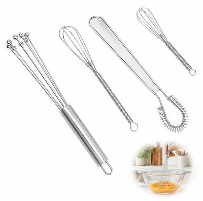 Produktbild von Mini Schneebesen Set - 4 Stück aus Edelstahl - Zum Schlagen von Eiern und Mischen von Teig