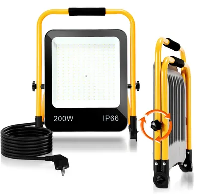 Zdjęcie produktu dla Zestaw 5 reflektorów LED do budowy, moc 200 W, strumień świetlny 16000 lm, klasa szczelności IP66, lampa robocza z 3-metrowym kablem, przeznaczona do zastosowań w budownictwie, przemyśle i na zewnątrz