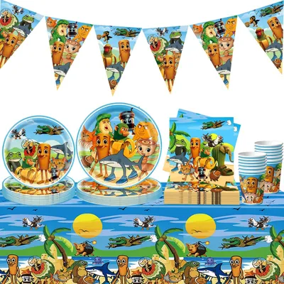Immagine prodotto di Omgoods - Set per feste per bambini, composto da 61 pezzi, con stoviglie e decorazioni