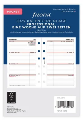 Produktbild von FILOFAX Kalendereinlage 2027 - POCKET - 1 Woche = 2 Seiten - Professional - deutsch