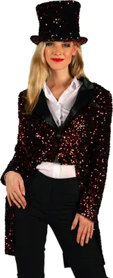 Produktbild von T4251-0501-L rot-schwarz Damen Pailletten Frack-Jacke Broadway Gr.L=42