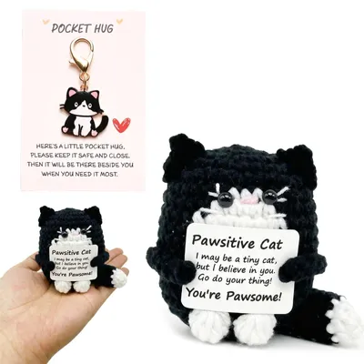 Amigurumi positive Katze mit Schlüsselanhänger, handgefertigt, Glücksbringer