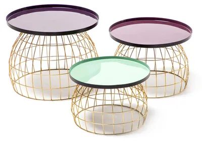 Produktbild von Padiro Beistelltisch-Set rund, 3-teilig - Mehrfarbig - modern, Art-déco-Glamour-Look - Metallgestell aus Eisen