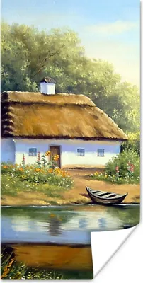 Produktbild von MuchoWow® Poster Malerei - Haus - Natur - Wasser - Ölfarbe 20x40 cm - Plakat - Foto