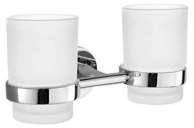 Image de Porte-gobelet pour salle de bain, en acier inoxydable, porte-brosses à dents mural, double, support pour gobelets à dents, finition brossée, dimensions : 180x95x93 mm