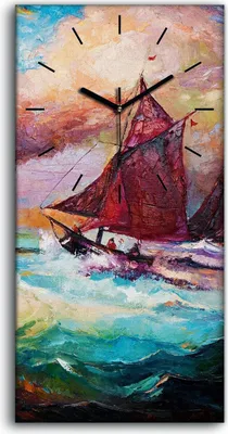 Produktbild von Dekor Leinwand Uhr Wandbilder 30x60 Malerei Abstrakte See Schiffe Wellen - schwarze Hände