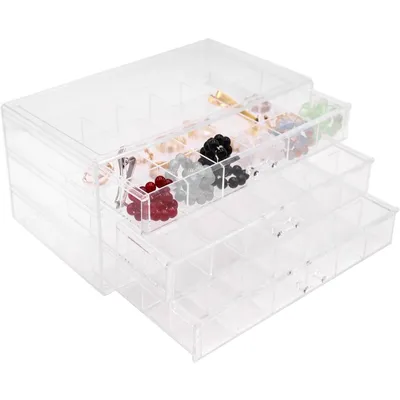 Image de Boîte à bijoux en acrylique Minicee, 3 tiroirs, organiseur de bijoux, boîte de rangement transparente