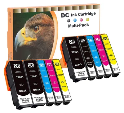 Immagine prodotto di Cartucce compatibili D&C, sostitutive per Epson 26 26XL, compatibili con i modelli Epson Expression Premium XP-510, XP-520, XP-600, XP-605, XP-610, XP-615, XP-620, XP-625, XP-700, XP-710, XP-720, XP-800, XP-810, XP-820 (confezione da 10)
