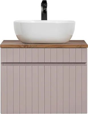 Produktbild von Waschtischunterschrank 60 cm Keramik Waschbecken altrosa Eiche IRAKLIO-56-ROSE