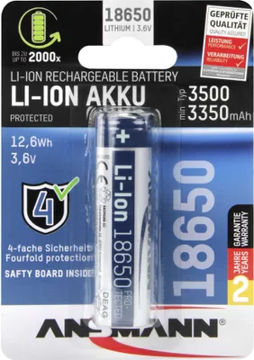 Immagine prodotto di Ansmann 1307-0001 Haushaltsbatterie Wiederaufladbarer Akku 18650 Lithium-Ion (Li-Ion) (1307-0001)