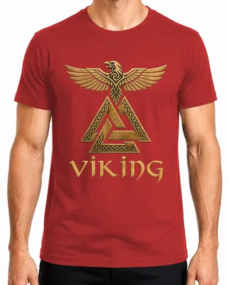 Imagen del producto de Camiseta roja, talla XL, con diseño de "Valknut", "Rabe", "Odin", "Mitología nórdica", "Guerrero", "Valhalla", "Señores"
