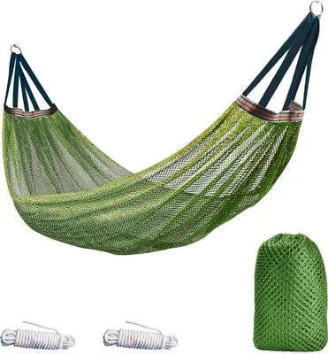 Produktbild von Hängematte für den Außenbereich mit Tragetasche, atmungsaktiv, tragbar, strapazierfähig, für eine Person, Camping, Garten, Terrasse, Balkon, Veranda, Hinterhof, hängende Netzschaukel