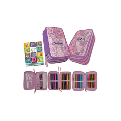 Produktbild von Goldkids - Federmäppchen 3 Fächer - Mäppchen für Mädchen - Federmappe 3-Fach Federtasche Gefüllte Schüleretui Schulmäppchen - Stitch Wendepailletten