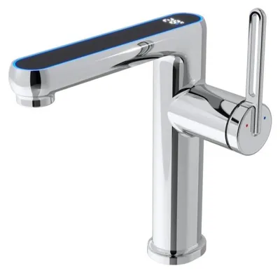 Produktbild von LED Waschtischarmatur - Badezimmer Wasserhahn - Mit Temperaturanzeige - 2 Strahlarten - Heiß- und Kaltwasser - Einhebelmischer - Einlochmontage - 60 cm Schlauch - Chrom