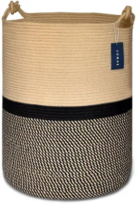 Obrázok produktu pre Veľký koš na bielizeň, 39,9 x 55,1 cm, košík z bavlneného lana, hnedý/čierny