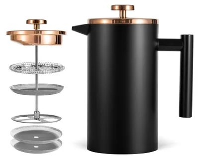 French Press 0,35 L doppelwandig Edelstahl Kaffeepresse 350 ml Schwarz