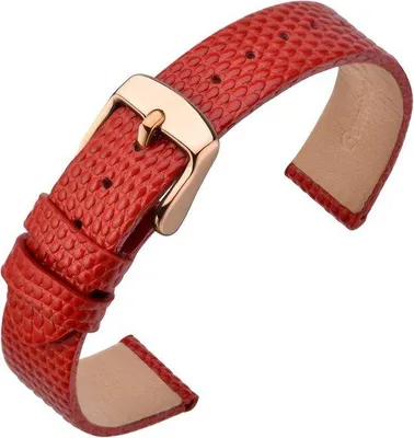 Productafbeelding van Horlogeband 14mm - Leren met Hagedisstructuur - Rood/Rozegouden Gesp - Stijlvolle vervangband