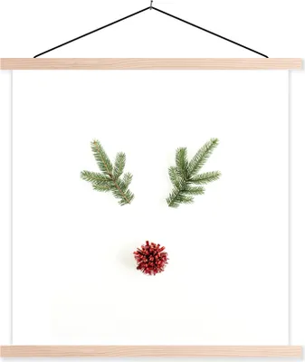 Produktbild von MuchoWow® Textilposter Weihnachten - Winter - Rentier 60x60 cm mit holzfarbenen Rahmen - Wanddekoration