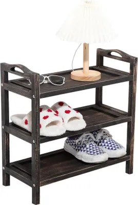 Immagine prodotto di Scaffale a 3 ripiani per scarpe | Scaffale resistente per riporre le scarpe | Organizer per scarpe per riporre e ordinare | Multifunzionale e indipendente | Per l'ingresso, il ripostiglio o il corridoio | Design sobrio in nero.
