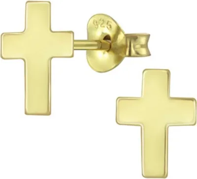 Produktbild von Kreuz Ohrstecker: 925 Silber Ohrringe Gelbgold