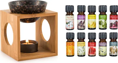 Produktbild von Duftlampe Keramik Holz Aromaspender Schwarz Öllampe Aromalampe inkl. 10 Duftöle