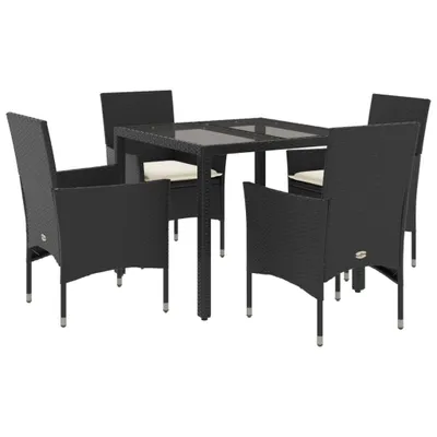 Produktbild von vidaXL 5-tlg. Garten-Essgruppe mit Kissen Schwarz Poly Rattan und Glas