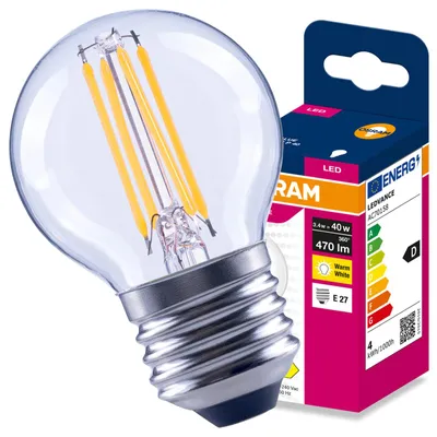 Zdjęcie produktu dla Lampa LED E27 Kulka P45 3.4W = 40W 470lm 2700K Ciep³a 300° Filament VALUE Osram, Obraz wygenerowany przez AI