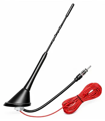 Produktbild von Audioproject A285 - Autoradio Autoantenne 24cm mit Fuß AM FM UKW 16V Verstärker 5m Stromkabel Kurzstab Dachantenne Universal