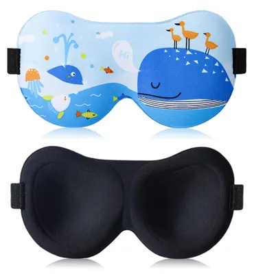 Image de Masque de sommeil pour enfants, joli masque de sommeil en 3D avec motif de dessin animé pour filles et garçons, masque pour les yeux pour enfants, bleu