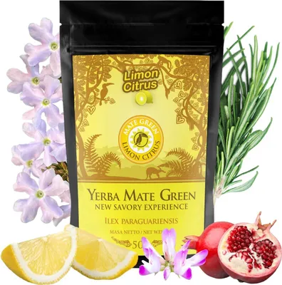 Zdjęcie produktu dla Herbata Yerba Mate Zielone owoce cytrusowe | Brazylijska herbata mate z cytryną i ziołami | Herbata Yerba Mate liściasta 500g