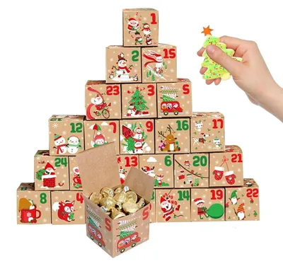 Obrázek produktu pro Adventní kalendář, prázdný, určený k vlastnímu naplnění, DIY, Vánoce, sada 24 krabiček, dárek pro děti, vánoční balení