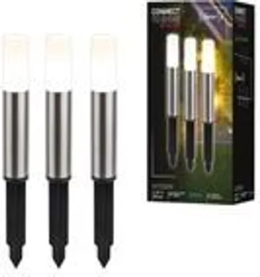 Obrázek produktu pro BRILONER Connect to Shine sada 3 LED sloupků, prodlužovací sada, s hrotem do země, ochrana proti stříkající vodě IP44, teplé bílé světlo, stříbrná barva, 300 x 4 x 36,5 cm