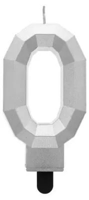 Zdjęcie produktu dla Świeczka cyferka 0 - Diament metalik srebrny 7,6cm - Godan