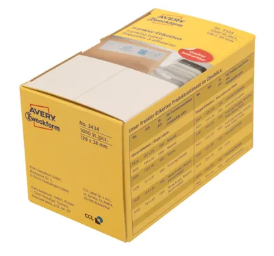 Obrázek produktu pro Avery Zweckform 3434 - Etiketten - Natural White - 128 x 38 mm - 1000 Stck. (500 Bogen x 2) (3434)