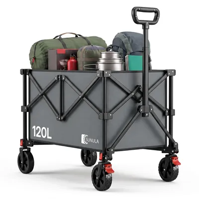 Productafbeelding van SUNULA Opvouwbare bollerwagen, 120 liter, 80 kg draagvermogen, inklapbare handwagen, grijs