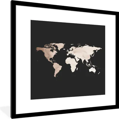 Produktbild von MuchoWow® MuchoWow® Gerahmtes Poster Weltkarte - Aquarell - Schwarz 40x40 cm - Poster mit zchwarzem Bilderrahmen - Poster - Plakat im Rahmen
