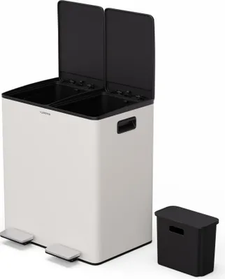 Image de Klarstein EcoVista poubelle - Tri sélectif 40 L avec bac à compost amovible, fermeture douce, acier inoxydable, poubelle de cuisine