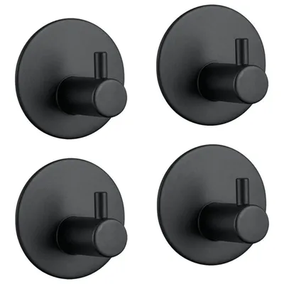 Image de EAVY Crochets Autocollants Porte-Serviettes - Lot de 4 - Noir - Patères Murales Sans Perçage - Crochets Adhésifs