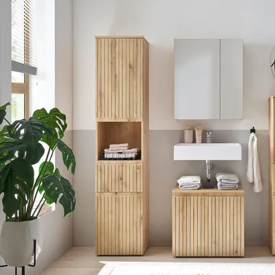 Produktbild von Hoher Badezimmerschrank - Badezimmer Möbel - Aufbewahrungsschrank - Schrank für das Badezimmer - Schmaler Schrank -