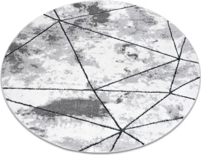 Produktbild von Modern Teppich Polygons Kreis, Geometrisch, Dreiecke - Strukturell zwei Ebenen aus Vlies grau Grau rund 200 cm