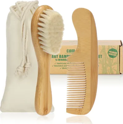 Produktbild von COM-FOUR® Babybürste und Babykamm ab 0 Monate für Neugeborene und Kleinkinder - Babyhaarbürste aus Bambus mit weicher Schafswolle - Haarbürste Babyhaar