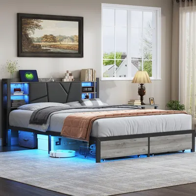 Immagine prodotto di Letto in legno di ferro 140*200 testata letto con lampada con fine letto doppio cassetto caricatore