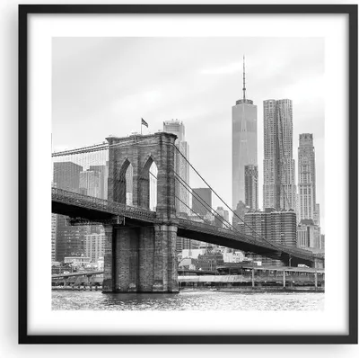 Produktbild von Gerahmtes Poster - Schwarzer Rahmen - Brücke Brooklyn schwarz und weiß - 50x50 cm - Wand Bild - Wanddeko - Wandbilder - Wandposter - Bilderrahmen - Bilder - Kunstdruck - Wandbild - P2BAC50x50-4245