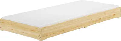 Produktbild von Niederflurbett Gästebett 90x200 Kiefer lackiert Bodenbett Stapelbett mit wählbarem Zubehör V-60.69K-09