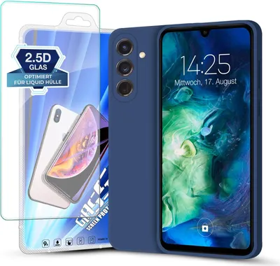 Produktbild von Hülle für Samsung Galaxy S24 mit 9H Displayglas Displayschutz Plus Case Cover Bumper Silikon Softgrip Schutzhülle Farbe: Blau