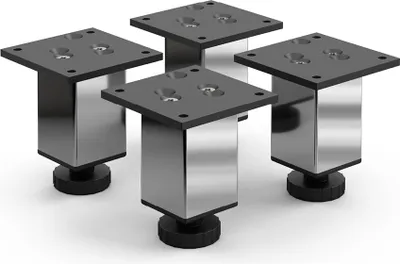 Produktbild von 4er Set sossai Höhenverstellbare Aluminium Möbelfüße 80mm in Chrom Schrankfüße Sockelfüße