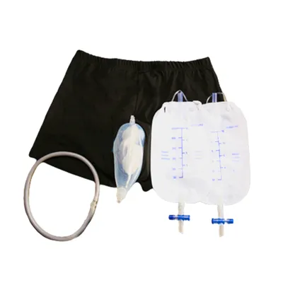 Produktbild von Männer wiederverwendbarer Urinalbeutel Silikon Urin Trichter Katheterhalter Shorts Unterwäsche-Schwarz Transparent ,Größen:M