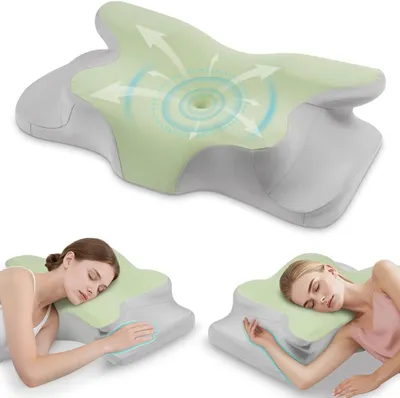 Imagen del producto de Almohada ergonómica de espuma viscoelástica, con forma de mariposa, de 40x60 cm, ideal para personas que duermen de lado