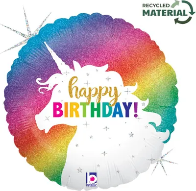 Produktbild von 18"/Ø46cm Folienballon "Happy Birthday" Einhorn Glitter
